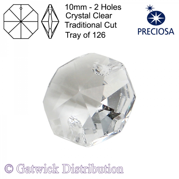 Preciosa Octagons - 10mm 2 holes - CL - Tray of 126