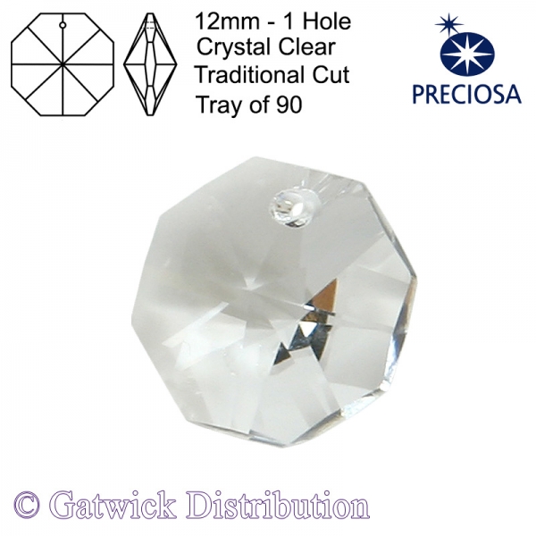 Preciosa Octagons - 12mm 1 hole - CL - Tray of 90