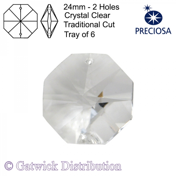 Preciosa Octagons - 24mm 2 holes - CL - Tray of 6