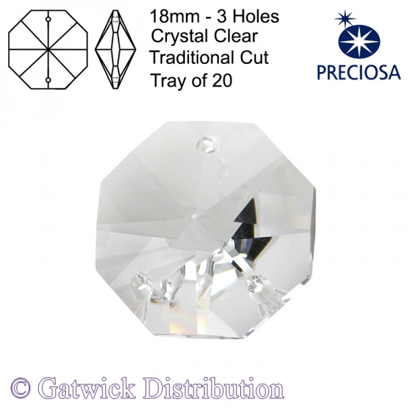 Precioas Octagons - 18mm 3 holes - CL - Tray of 20