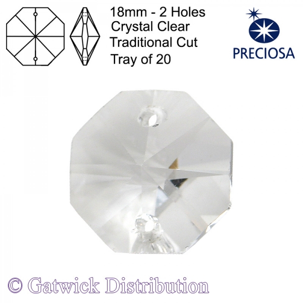 Preciosa Octagons - 18mm 2 holes - CL - Tray of 20