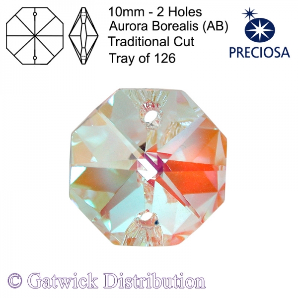 Preciosa Octagons - 10mm 1 holes - AB - Tray of 126
