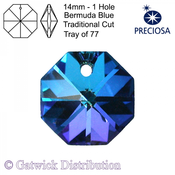 Preciosa Octagons - 14mm 1 hole - BB - Tray of 77