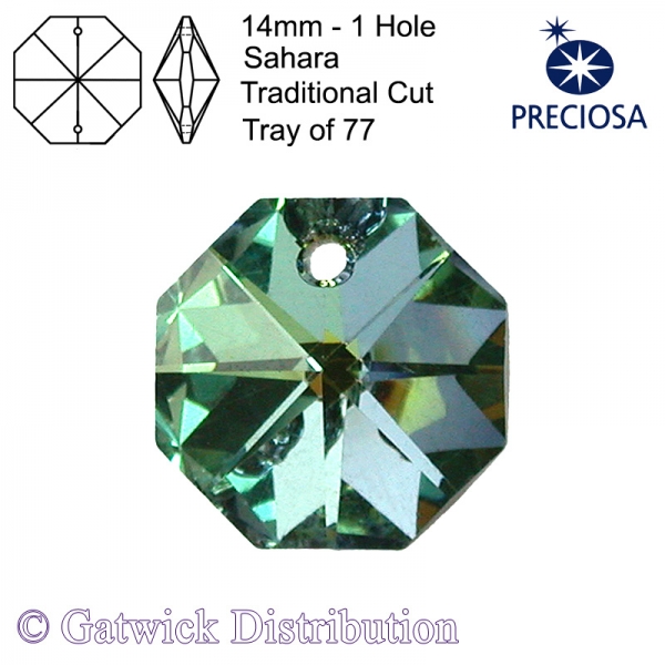 Preciosa Octagons - 14mm 1 hole - SAH - Tray of 77