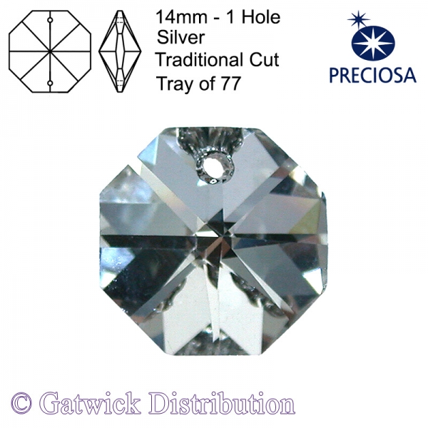 Preciosa Octagons - 14mm 1 hole - SIL - Tray of 77