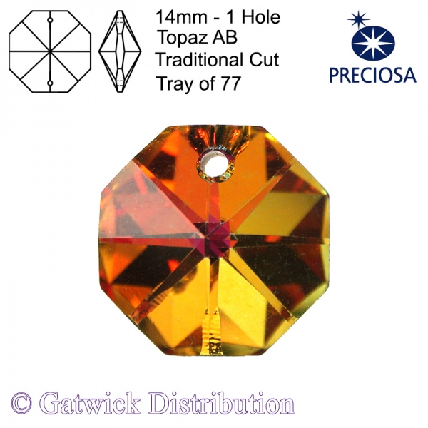Preciosa Octagons - 14mm 1 hole - TOAB - Tray of 77