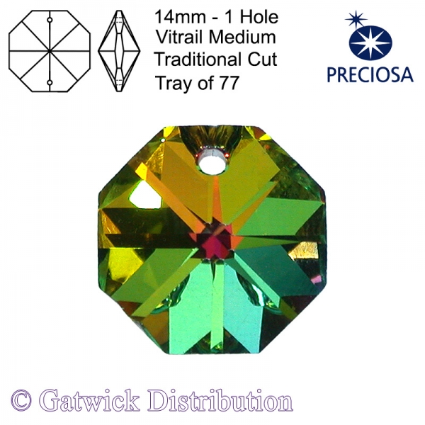 Preciosa Octagons - 14mm 1 hole - VM - Tray of 77