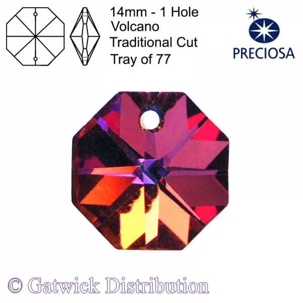 Preciosa Octagons - 14mm 1 hole - VOL - Tray of 77