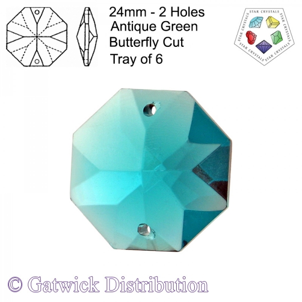 Star Crystals Octagons - 24mm 2 hole - AG - Tray of 6