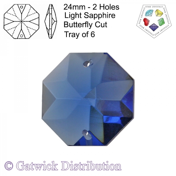 Star Crystals Octagons - 24mm 2 hole - LSA - Tray of 6