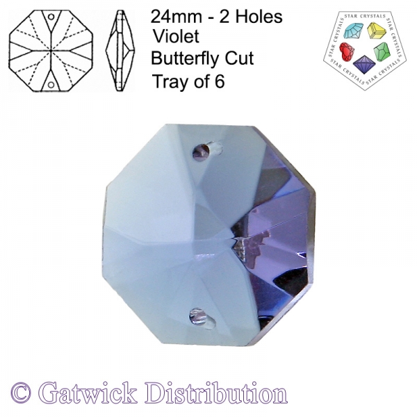 Star Crystals Octagons - 24mm 2 hole - VI - Tray of 6