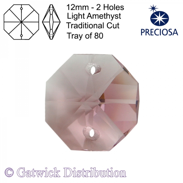 Preciosa Octagons - 12mm 2 holes - LAM - Tray of 80