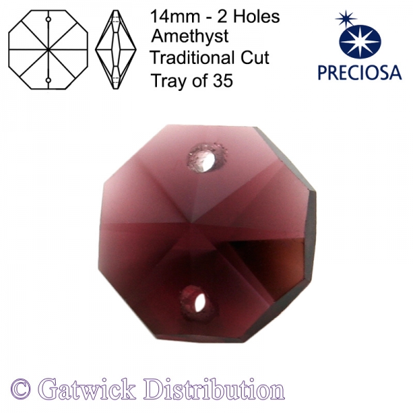 Preciosa Octagons - 14mm 2 holes - AM - Tray of 35