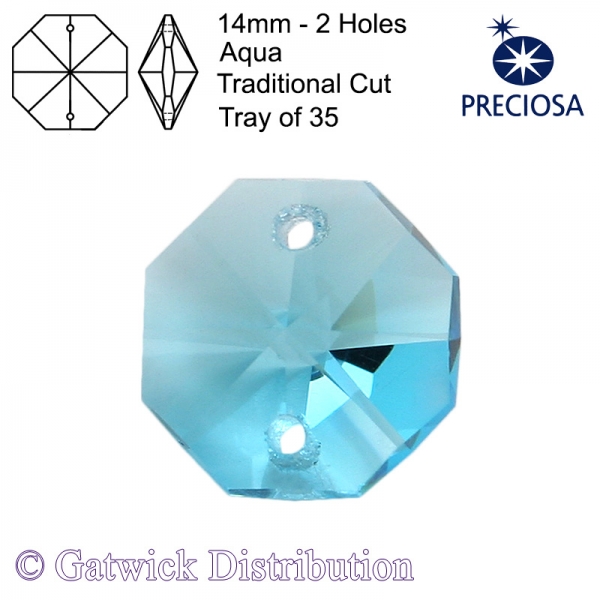 Preciosa Octagons - 14mm 2 holes - AQ - Tray of 35
