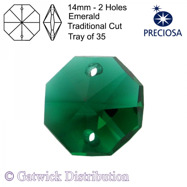 Preciosa Octagons - 14mm 2 holes - EM - Tray of 35