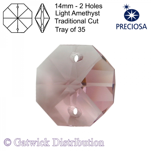 Preciosa Octagons - 14mm 2 holes - LAM - Tray of 35
