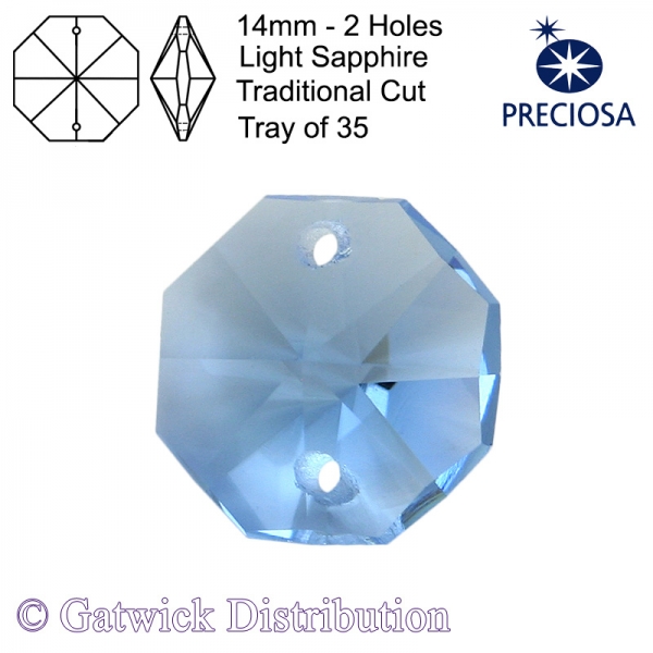 Preciosa Octagons - 14mm 2 holes - LSA - Tray of 35