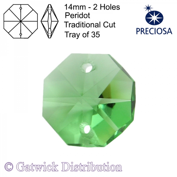 Preciosa Octagons - 14mm 2 holes - PE - Tray of 35