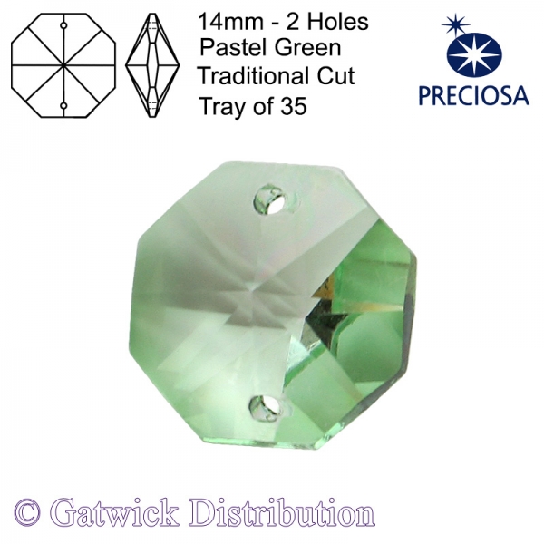 Preciosa Octagons - 14mm 2 holes - PGR - Tray of 35