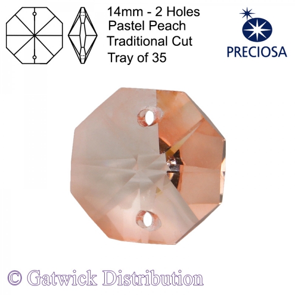 Preciosa Octagons - 14mm 2 holes - PPCH - Tray of 35