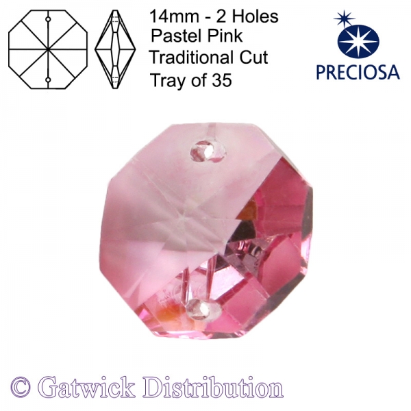 Preciosa Octagons - 14mm 2 holes - PPI - Tray of 35