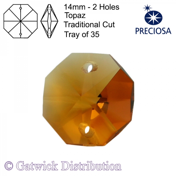 Preciosa Octagons - 14mm 2 holes - TO - Tray of 35