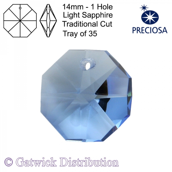 Preciosa Octagons - 14mm 1 hole - LSA - Tray of 35