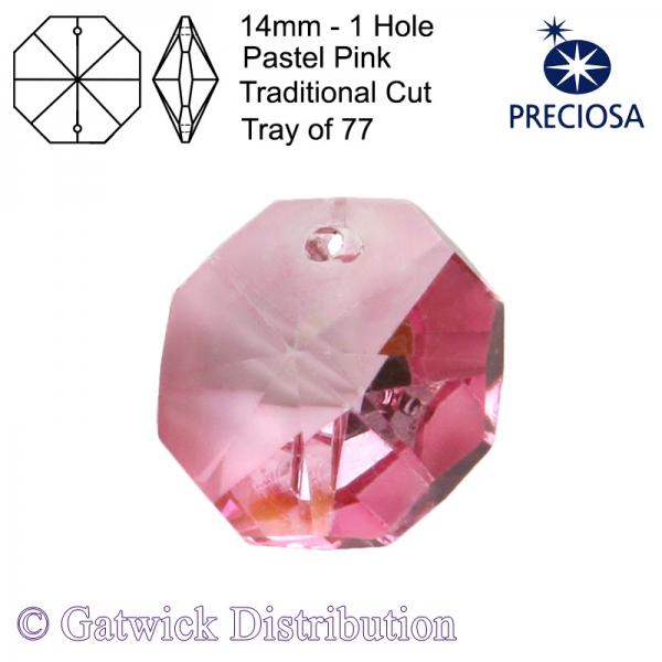 Preciosa Octagons - 14mm 1 hole - PPI - Tray of 77