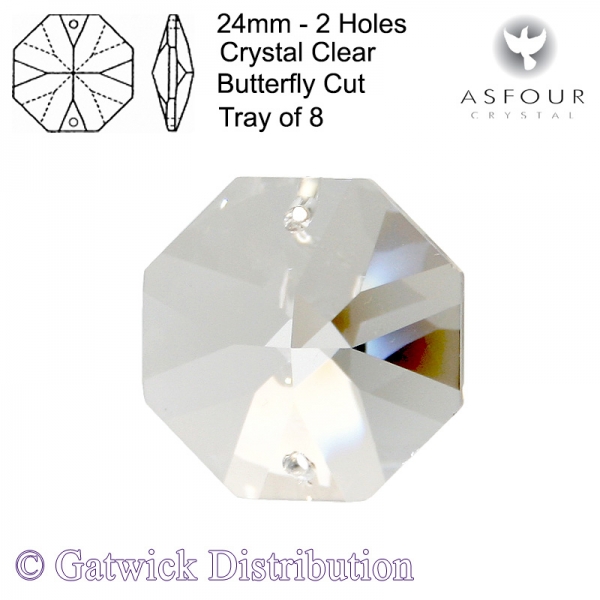 Asfour Octagons - 24mm 2 holes - CL - Tray of 8