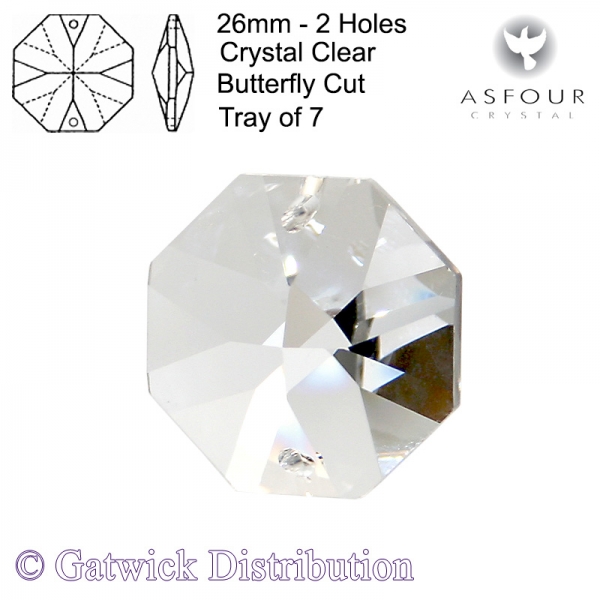 Asfour Octagons - 26mm 2 holes - CL - Tray of 7