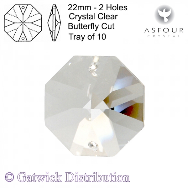 Asfour Octagons - 22mm 2 holes - CL - Tray of 10