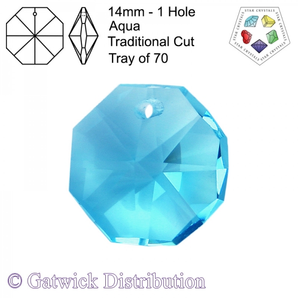 Star Crystals Octagons - 14mm 1 Hole - Aqua - Tray of 70