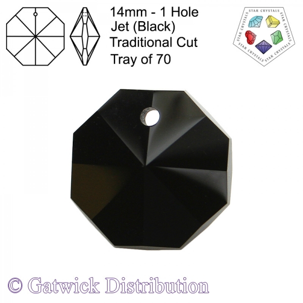 Star Crystals Octagons - 14mm 1 Hole - Jet - Tray of 70