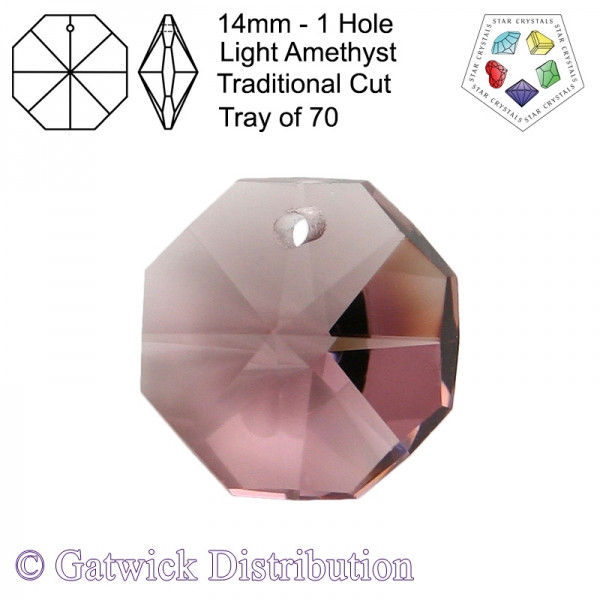 Star Crystals Octagons - 14mm 1 Hole - Light Amethyst - Tray of 70