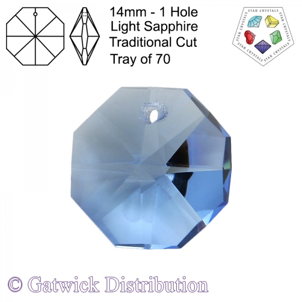 Star Crystals Octagons - 14mm 1 Hole - Light Sapphire - Tray of 70