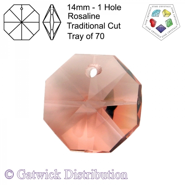 Star Crystals Octagons - 14mm 1 Hole - Rose - Tray of 70
