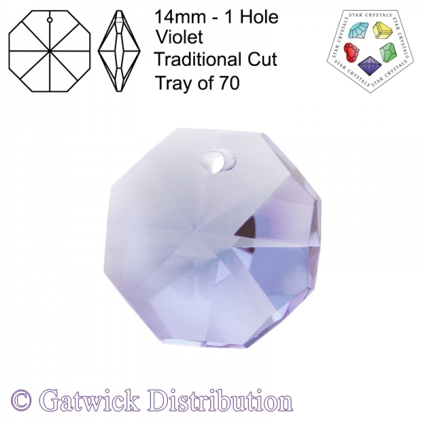 Star Crystals Octagons - 14mm 1 Hole - Violet - Tray of 70