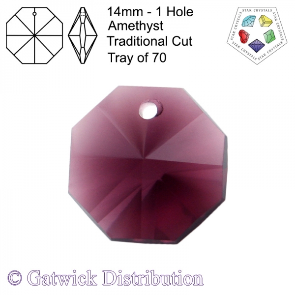Star Crystals Octagons - 14mm 1 Hole - Amethyst - Tray of 70