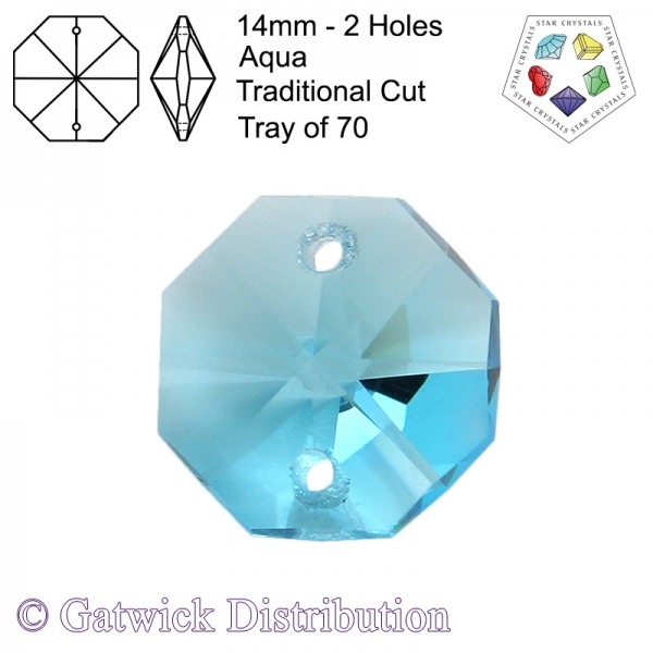 Star Crystals Octagons - 14mm 2 Holes - AQ - Tray of 70