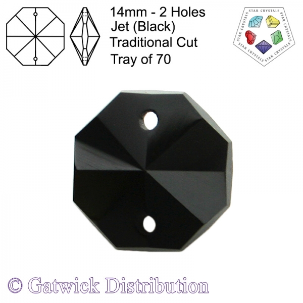 Star Crystals Octagons - 14mm 2 Holes - JET - Tray of 70