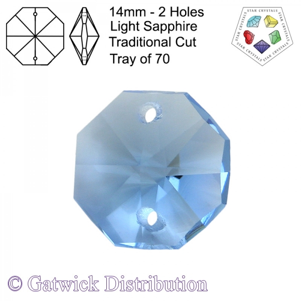 Star Crystals Octagons - 14mm 2 Holes - LSA - Tray of 70