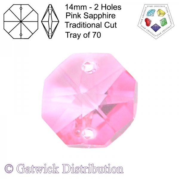 Star Crystals Octagons - 14mm 2 Holes - Pink Sapphire - Tray of 70