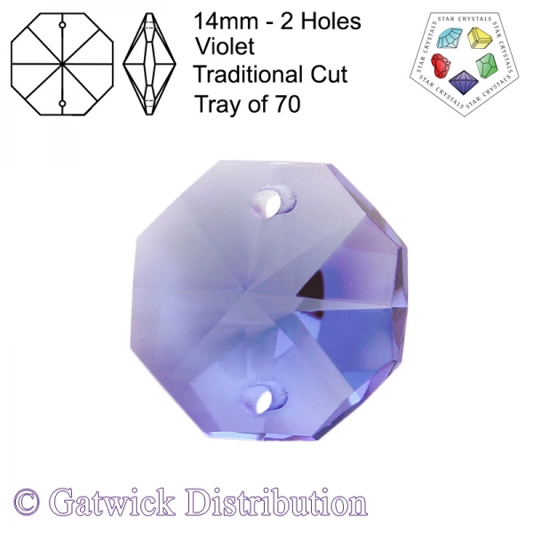 Star Crystals Octagons - 14mm 2 Holes - VI - Tray of 70