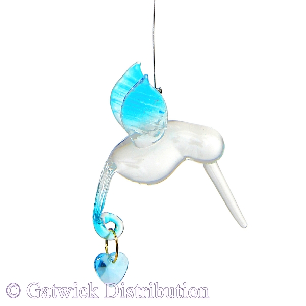 Pastel Hummingbird With Crystal Heart - Blue