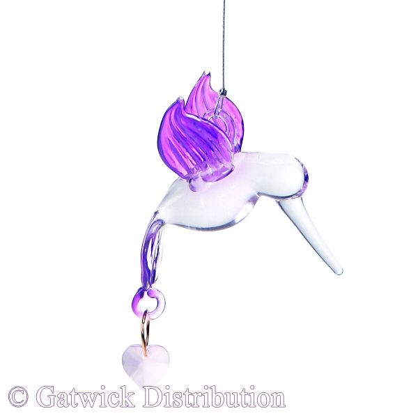 Pastel Hummingbird With Crystal Heart - Purple