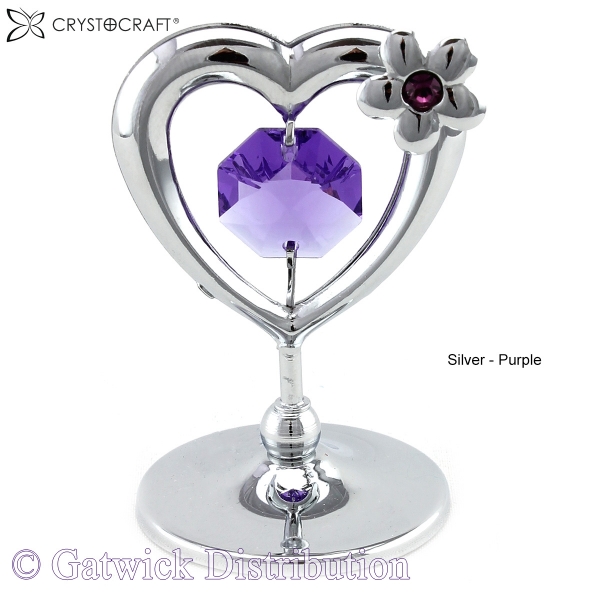SPECIAL - Crystocraft Mini Heart with Flower - Silver - Purple