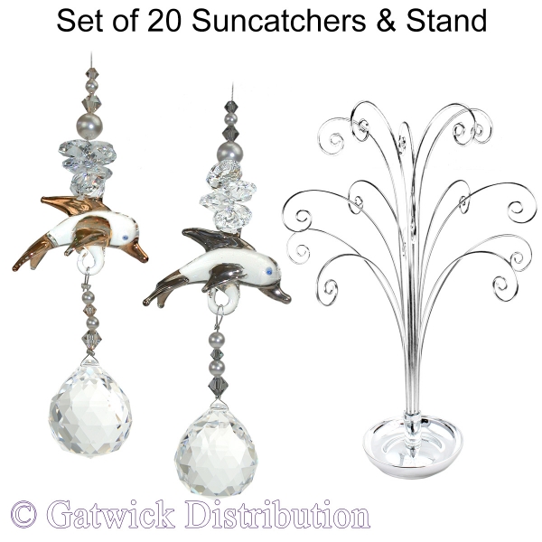 Dolphin Charm Suncatcher - Set of 20 with FREE Stand
