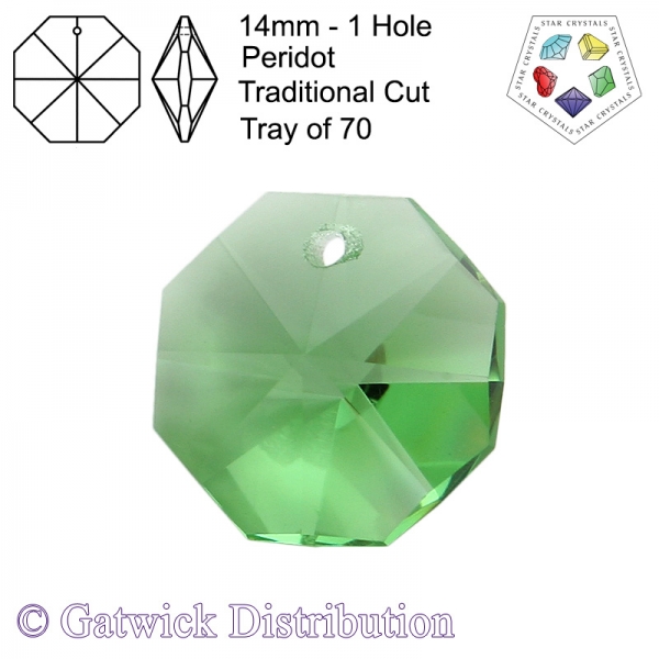 Star Crystals Octagons - 14mm 1 Hole - Peridot - Tray of 70