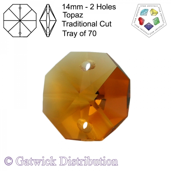 Star Crystals Octagons - 14mm 2 Holes - TO - Tray of 70