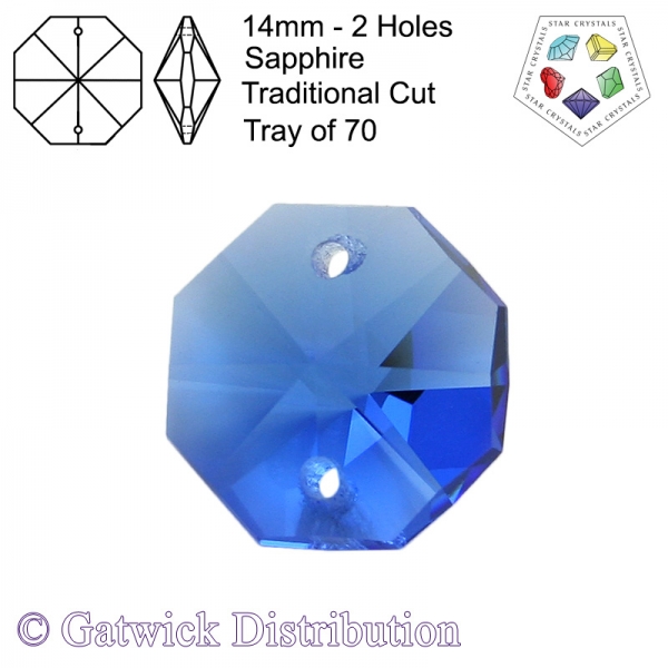 Star Crystals Octagons - 14mm 2 Holes - SA - Tray of 70